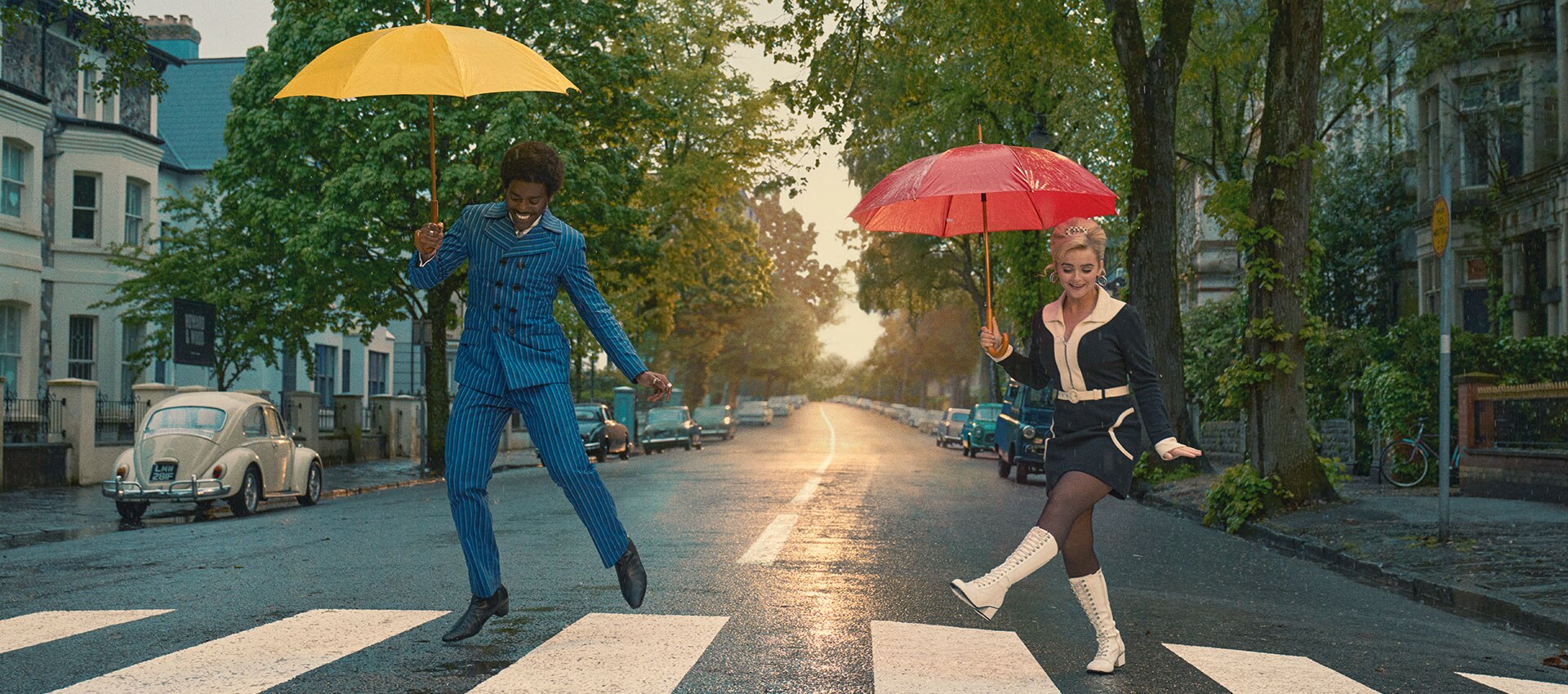 Doctor Who — The Devil's Chord, umbrella dance on a Cardiff street